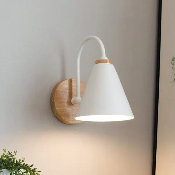 Modern Minimalist Cone Shade Wooden Base 1-Light Wall Sconce Lamp - Image 5