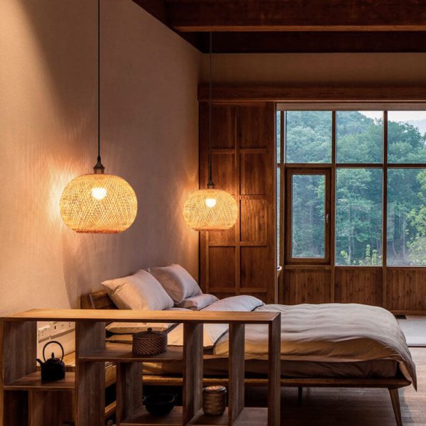 Bamboo Weaving Round Ball Beige 1-Light Japanese Pendant Light - Image 6