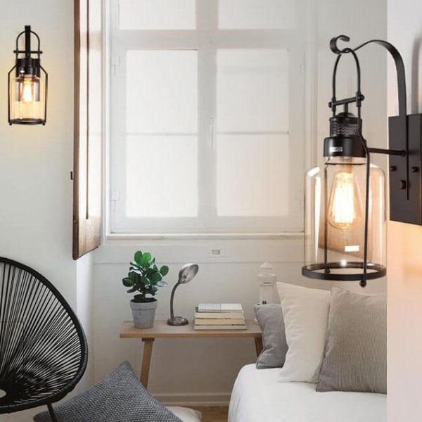 Vintage 1-Light Lantern Wall Sconce Lamps - Image 3