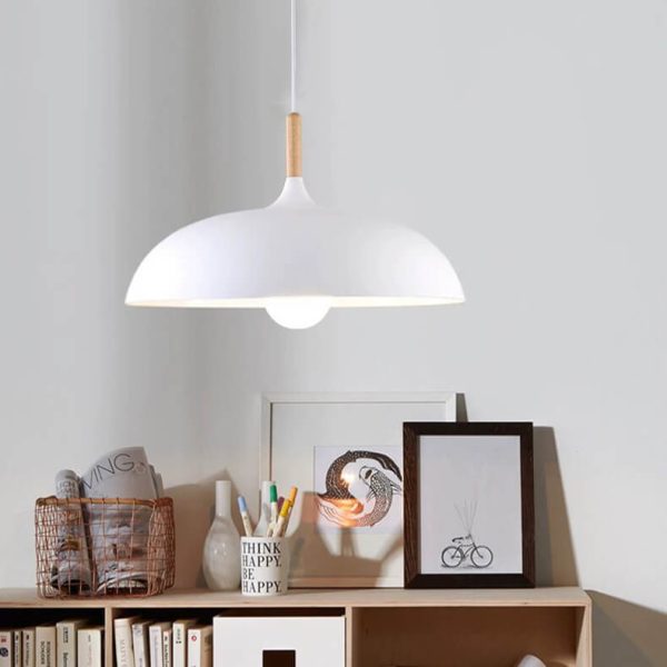 Modern Metal Wooden Top 1-Light Dome Pendant Light - Image 4