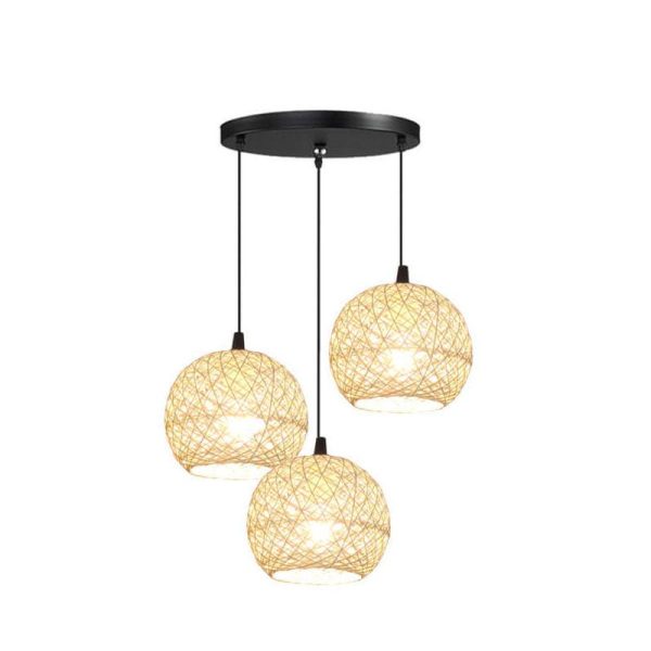 Rattan Weaving Beige Globe 1/3 Light Pendant Light - Image 7
