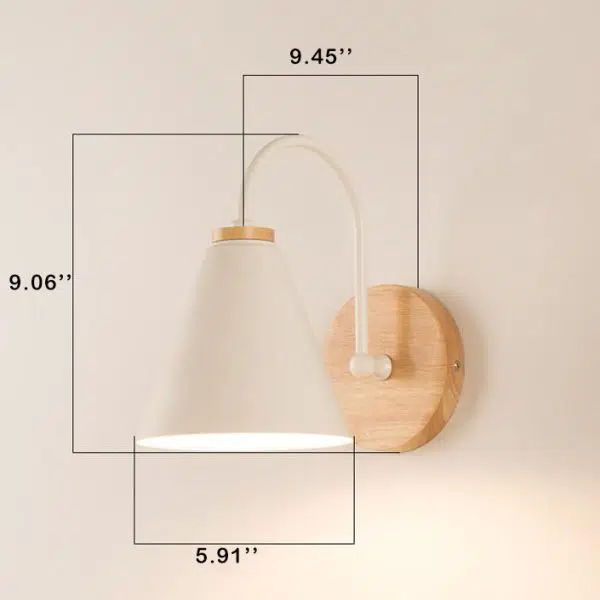 Modern Minimalist Cone Shade Wooden Base 1-Light Wall Sconce Lamp - Image 10