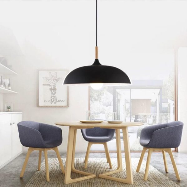 Modern Metal Wooden Top 1-Light Dome Pendant Light - Image 9