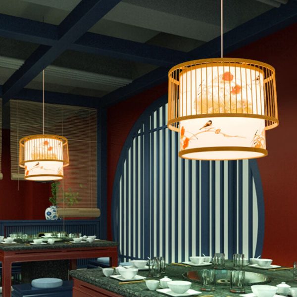 Chinese Bamboo Weaving 1 Light Cylindrical Pendant Light - Image 2