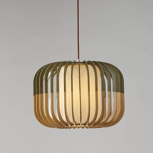 Modern Wooden Cage 1-Light Drum Pendant Light - Image 9