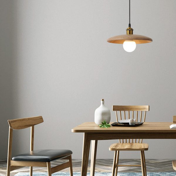 Minimalist Wooden 1-Light Saucer Shaped Pendant Light - Image 7