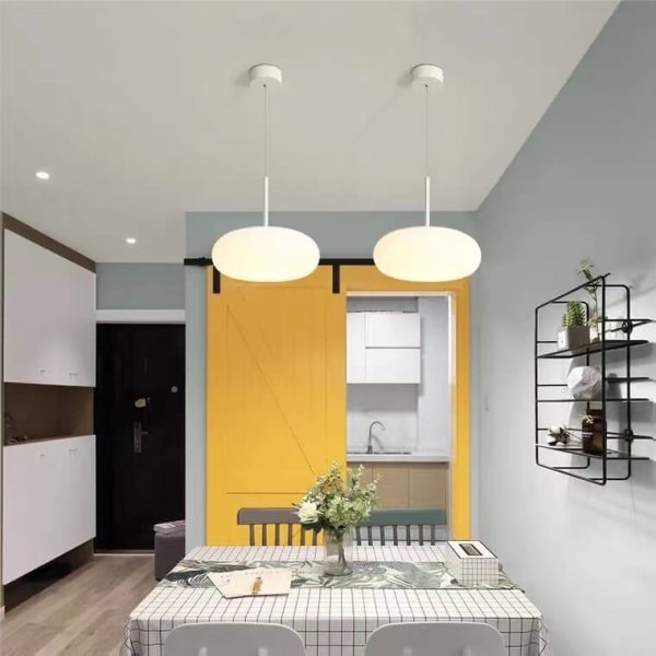 Modern Minimalist Plastic White 1-Light Drum LED Pendant Light - Image 3