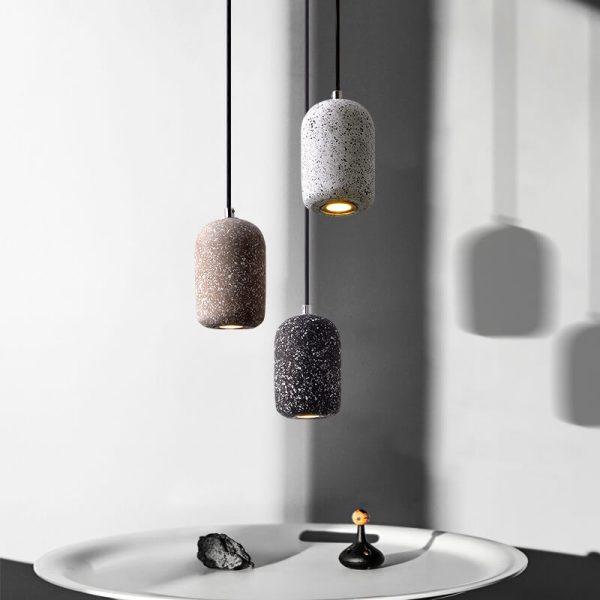 Modern Terrazzo Cylindrical LED Cement LED Pendant Light - Image 11