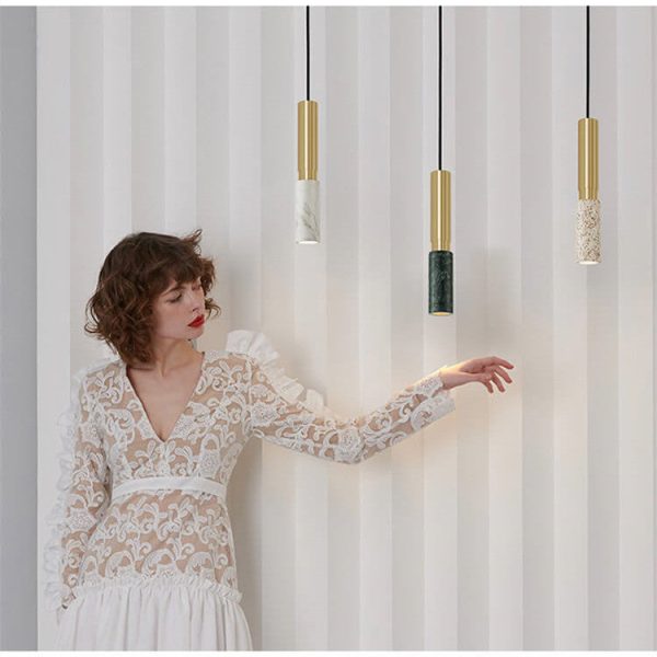 Marble Splicing Metal 1-Light Single Cylinder Pendant Light - Image 9