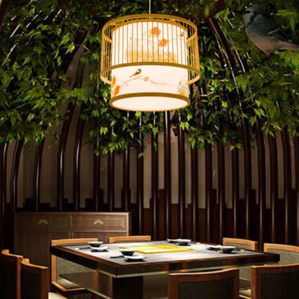 Chinese Bamboo Weaving 1 Light Cylindrical Pendant Light - Image 3