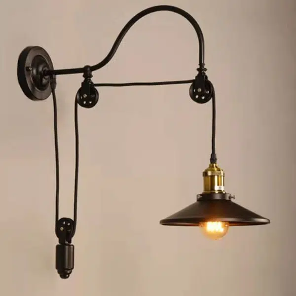 Retro Industrial Wrought Iron 1-Light  Pulley Wall Sconce Lamp - Image 2