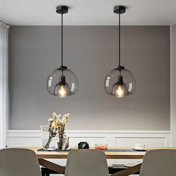 Minimalist Smoke Gray 1-Light Hand-Blown Glass Dome Pendant Light - Image 3