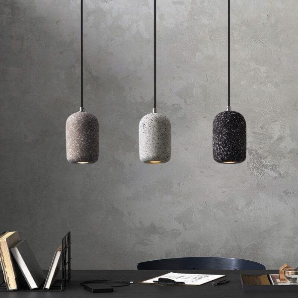 Modern Terrazzo Cylindrical LED Cement LED Pendant Light - Image 2