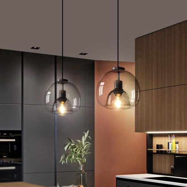 Minimalist Smoke Gray 1-Light Hand-Blown Glass Dome Pendant Light - Image 4