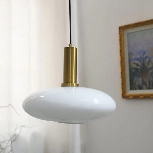 Nordic Milky White Glass Flat Round 1-Light  Pendant Light - Image 7