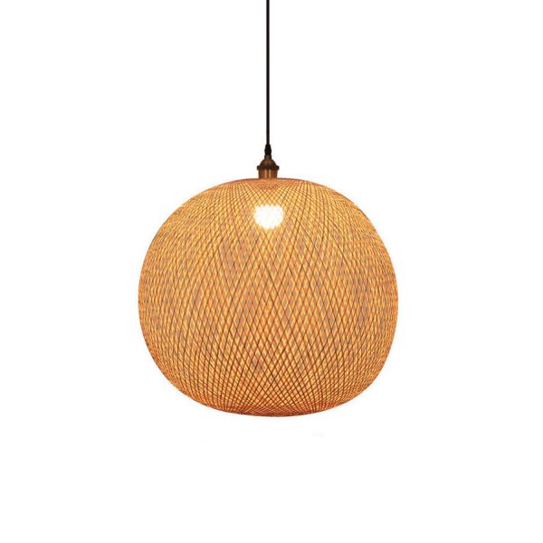 Bamboo Weaving Round Ball Beige 1-Light Japanese Pendant Light - Image 15