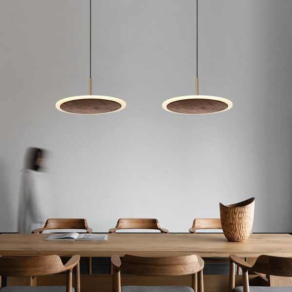 Modern Round Brown Walnut Wood 1-Light LED Pendant Light - Image 12