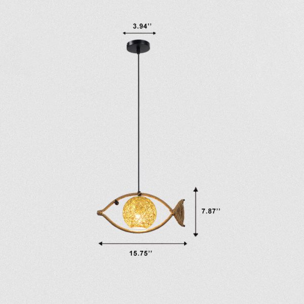 Creative Hemp Rope Willow Weaving Fish Shape 1-Light LED Pendant Light - Image 6
