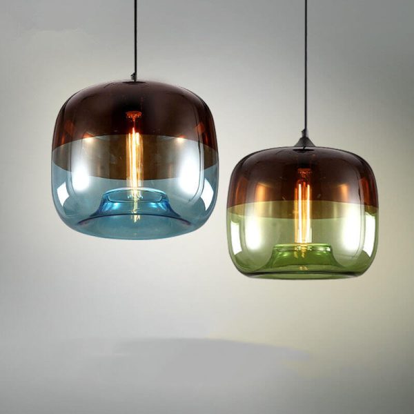 Retro Colorful Glass 1-Light Drum Pendant Light - Image 7