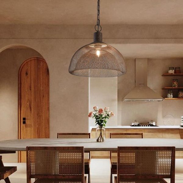 Retro Rustic Aged Wrought Iron Wire Half Round 1-Light Pendant Light - Image 5