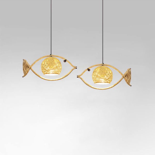 Creative Hemp Rope Willow Weaving Fish Shape 1-Light LED Pendant Light - Image 7