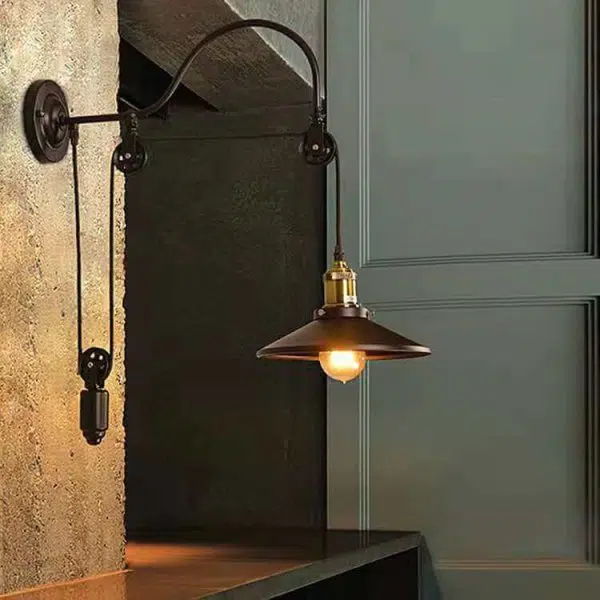 Retro Industrial Wrought Iron 1-Light  Pulley Wall Sconce Lamp - Image 5