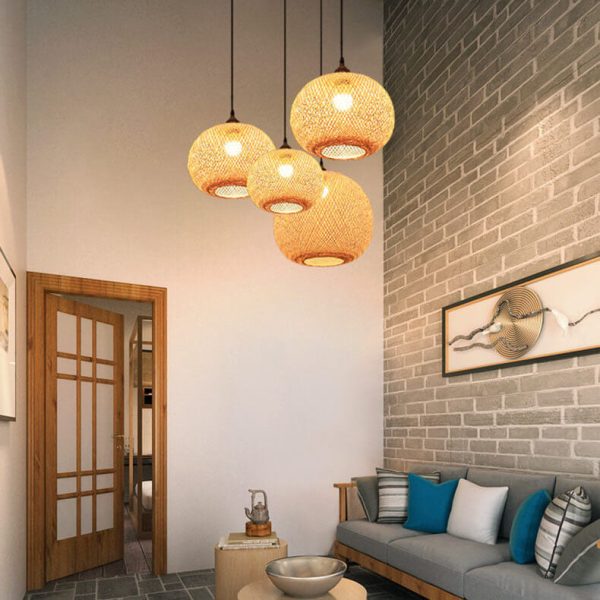 Bamboo Weaving Round Ball Beige 1-Light Japanese Pendant Light - Image 11