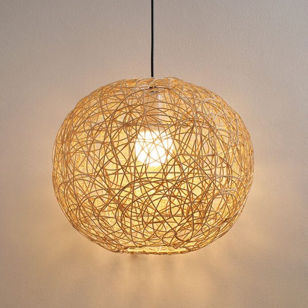 Rattan Weaving Beige Globe Shade 1-Light Pendant Light - Image 8
