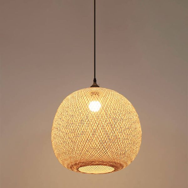 Bamboo Weaving Round Ball Beige 1-Light Japanese Pendant Light - Image 16