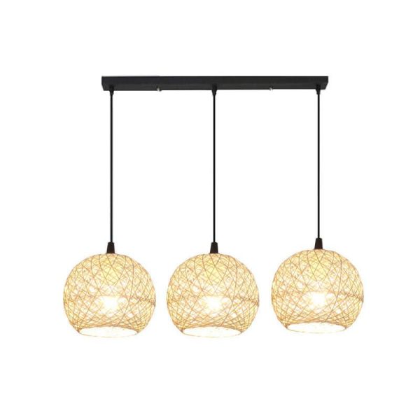 Rattan Weaving Beige Globe 1/3 Light Pendant Light - Image 6