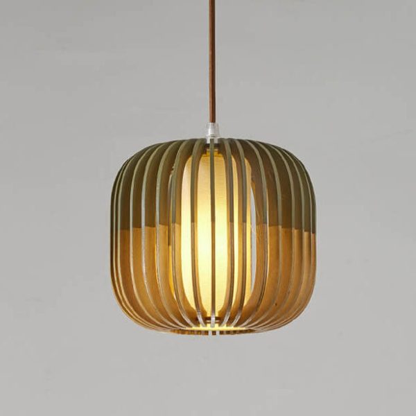 Modern Wooden Cage 1-Light Drum Pendant Light - Image 7