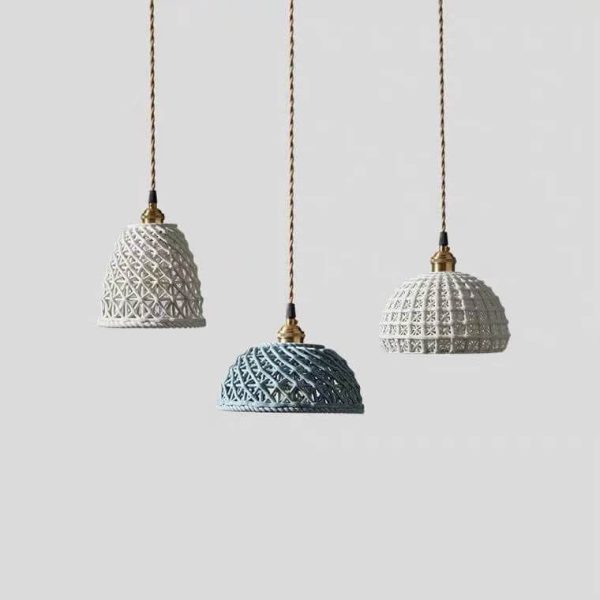 Modern Japanese Porcelain Openwork 1-Light Dome Pendant Light - Image 8