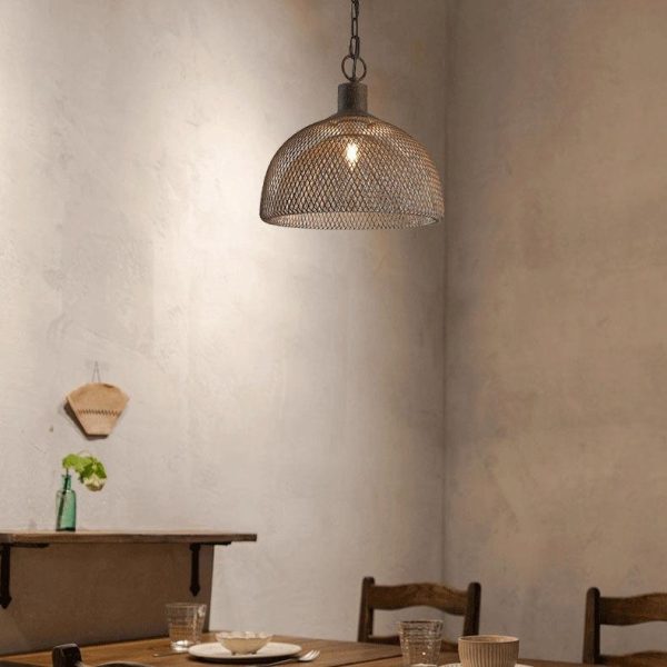 Retro Rustic Aged Wrought Iron Wire Half Round 1-Light Pendant Light - Image 2