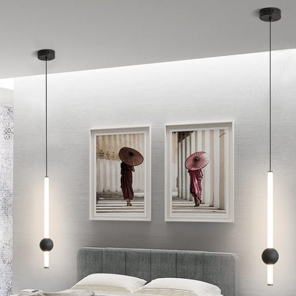Modern Minimalist Long Cylinder with Metal Ball  LED Pendant Light - Image 11