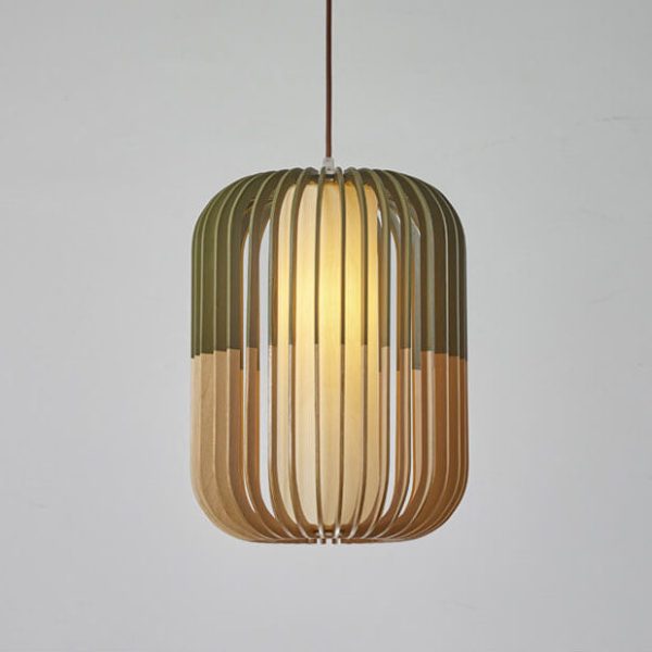 Modern Wooden Cage 1-Light Drum Pendant Light - Image 8