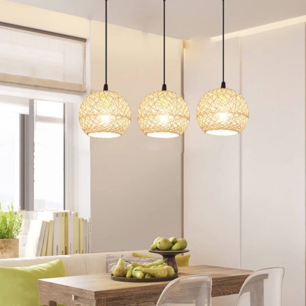 Rattan Weaving Beige Globe 1/3 Light Pendant Light - Image 2