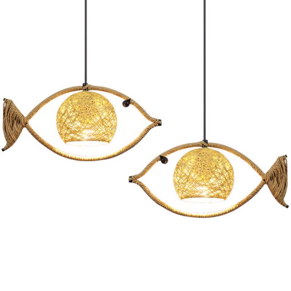 Creative Hemp Rope Willow Weaving Fish Shape 1-Light LED Pendant Light - Image 8