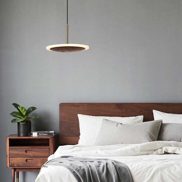 Modern Round Brown Walnut Wood 1-Light LED Pendant Light - Image 11