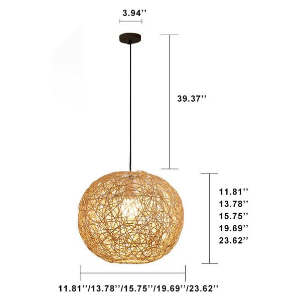 Rattan Weaving Beige Globe Shade 1-Light Pendant Light - Image 7