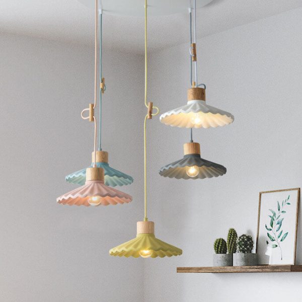 Modern Macaron Cement Scalloped Shade 1-Light Pendant Light - Image 2