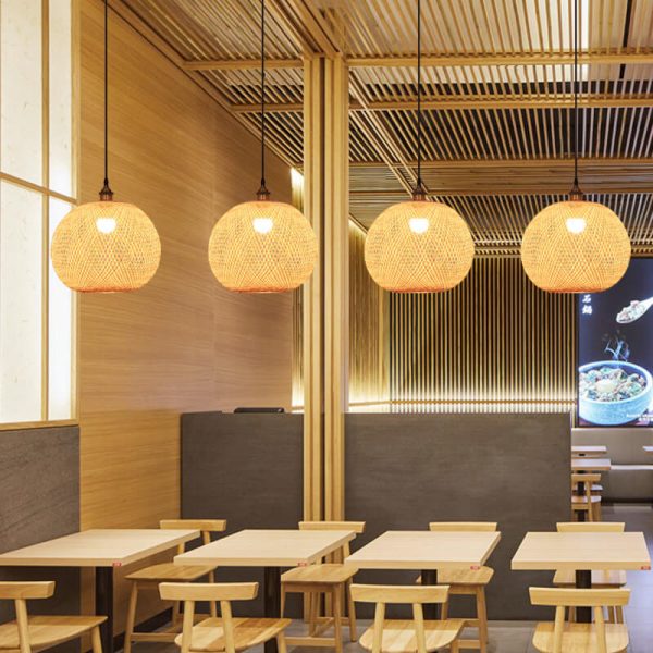 Bamboo Weaving Round Ball Beige 1-Light Japanese Pendant Light - Image 5