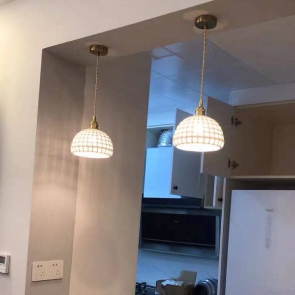 Modern Japanese Porcelain Openwork 1-Light Dome Pendant Light - Image 5