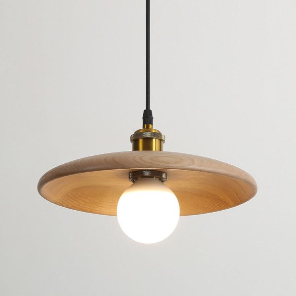Minimalist Wooden 1-Light Saucer Shaped Pendant Light - Image 14