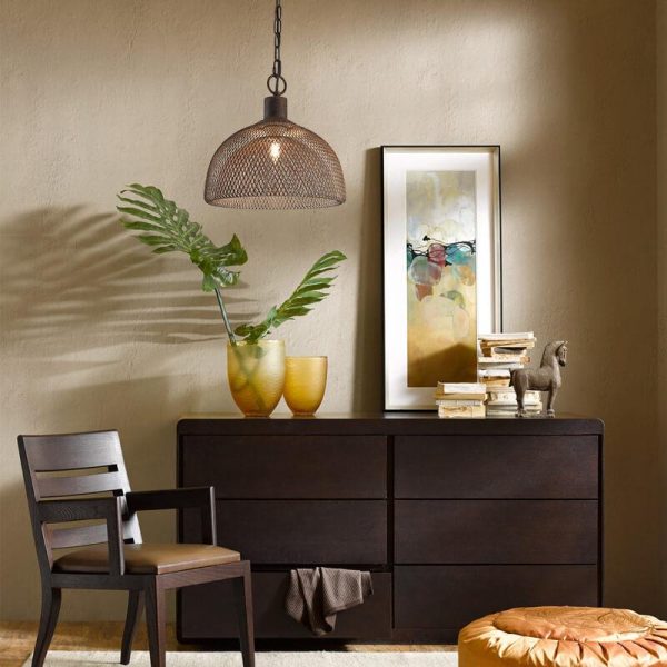 Retro Rustic Aged Wrought Iron Wire Half Round 1-Light Pendant Light - Image 3