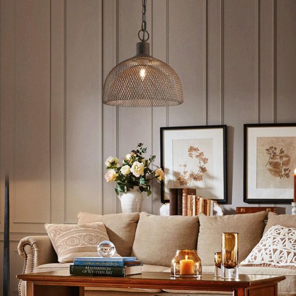 Retro Rustic Aged Wrought Iron Wire Half Round 1-Light Pendant Light - Image 4