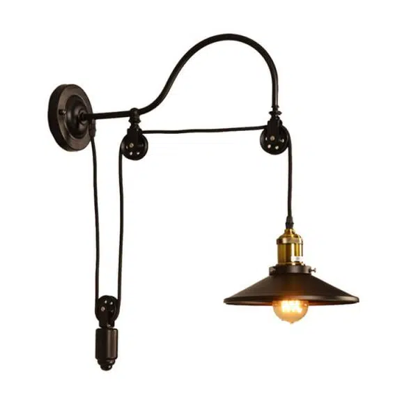 Retro Industrial Wrought Iron 1-Light  Pulley Wall Sconce Lamp - Image 3