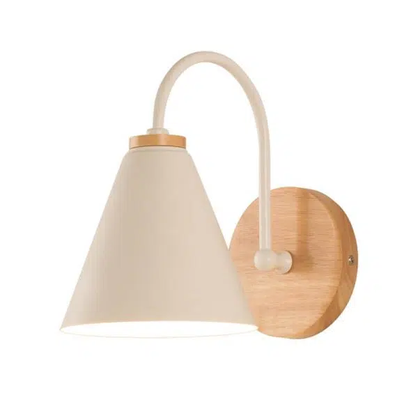 Modern Minimalist Cone Shade Wooden Base 1-Light Wall Sconce Lamp - Image 3