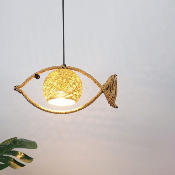 Creative Hemp Rope Willow Weaving Fish Shape 1-Light LED Pendant Light - Image 5