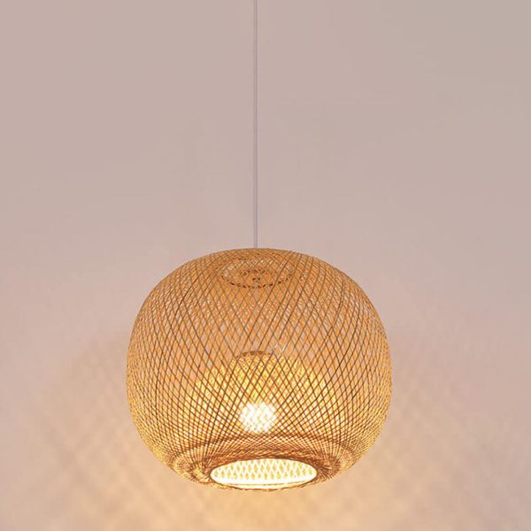 Bamboo Weaving Round Ball Beige 1-Light Japanese Pendant Light - Image 17