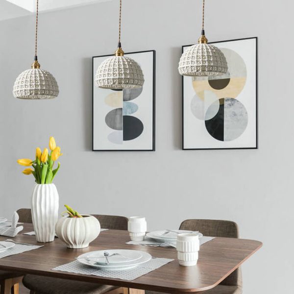 Modern Japanese Porcelain Openwork 1-Light Dome Pendant Light - Image 2